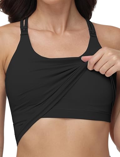 Nursing Tank Tops for Breastfeeding Crop Top - color: Black, size: Large