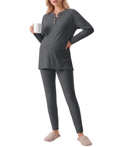 Huukeay Maternity Lounge Set Long Sleeve - color: Dark Heather Gray, size: Small