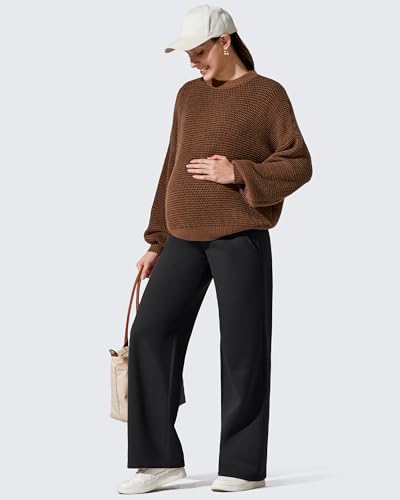 G4Free Flurrylux Fleece Lined Maternity Wide Leg Pants Pregnancy Sweatpants - color: Black, size: X-Small