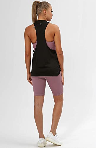 icyzone Women's Racerback High Neck Workout Athletic Yoga Muscle Tank Tops - color: Black, size: Medium
