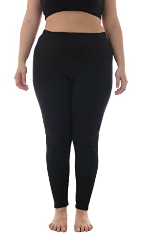 ZERDOCEAN Women's Plus Size 100% Cotton Fleece Lining Leggings - color: Black, size: 2X