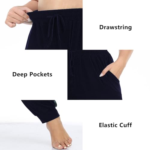 Women's Plus Size Joggers Cotton Sweatpants Casual Lounge Yoga Pants Drawstring with Pockets - color: Navy, size: 1X