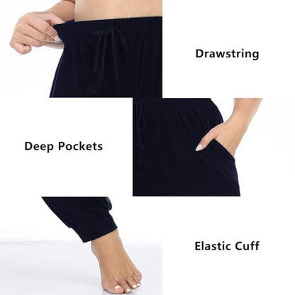 Women's Plus Size Joggers Cotton Sweatpants Casual Lounge Yoga Pants Drawstring with Pockets - color: Navy, size: 1X