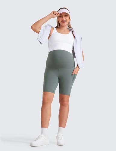CRZ YOGA Maternity Biker Shorts Pockets 8" - color: Grey Sage, size: Large