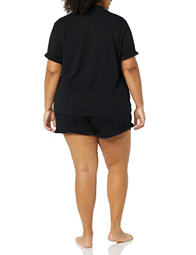 Amazon Essentials Women's Cotton Modal Piped Notch Collar Ruffle Pajama Short Set (Available in Plus Size) - color: Black, size: XX-Large