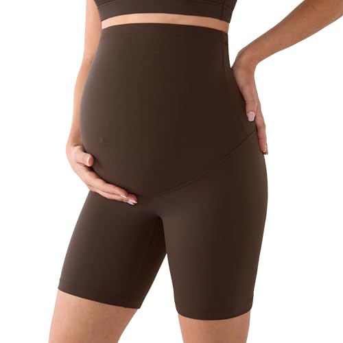 MOMANDA No Front Seam Maternity Biker Shorts 6" - color: Clay Brown, size: X-Small