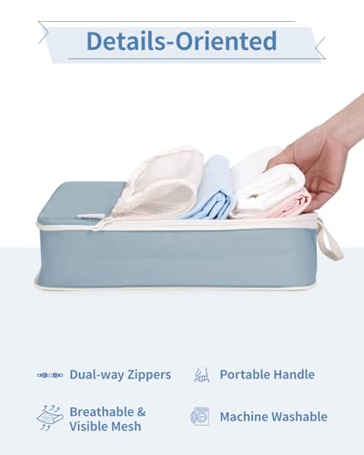 Narwey Compression Packing Cubes for Travel, Cute Luggage Organizer Bags - color: Grayish Blue