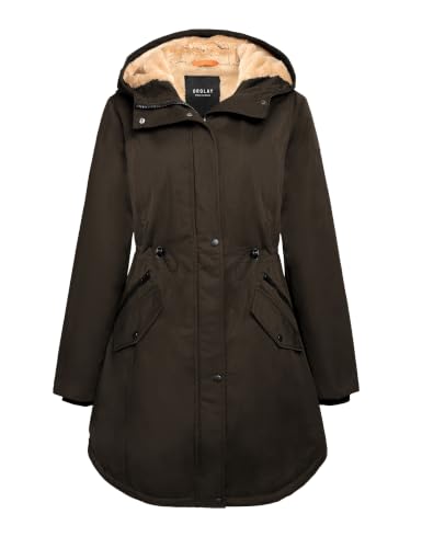 Orolay Women's Thicken Fleece Lined Parka Winter Coat Hooded Jacket with Pockets - color: Brown, size: Medium