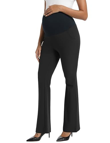 Foucome Maternity Flare Pants Stretchy Bootcut Work Dress Pants - color: Black, size: X-Large