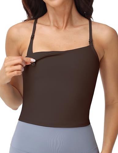 V VOCNI Nursing Tank Tops Y Back Longline Nursing Sports Bra - color: Brown, size: Large