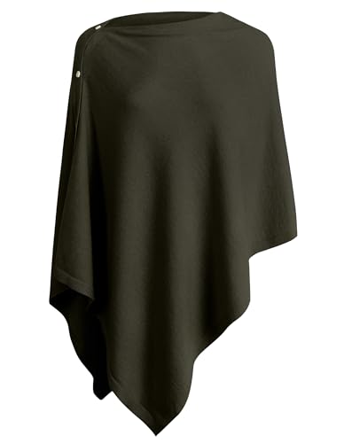 PULI Women's Versatile Knit Shawl Poncho Sweater Button Scarf - color: Dark Army Green