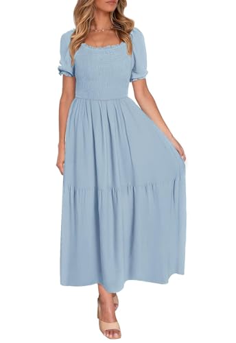 ZESICA Womens 2026 Summer Boho Floral Ruffle Maxi Dress - color: Lightblue, size: Small