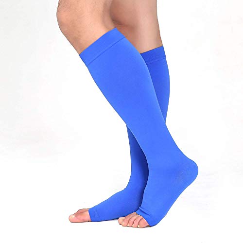 TOFLY 20-30mmHg Open Toe Compression Socks for Women & Men - color: 20-30mmhg Open-toe Blue, size: Medium