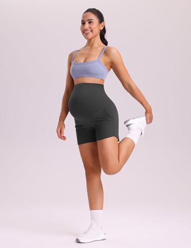 Mama Land Women's Maternity Athletic Shorts with Pockets, 4 Inch - color: Dark Grey, size: XX-Large
