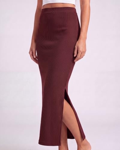3 Pack Women's Ribbed Maxi Long Skirts High Waisted with Side Slit Pencil - color: Set 1, size: Large