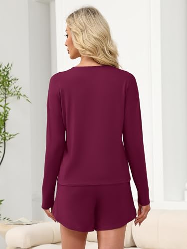 ANRABESS Womens Long Sleeve Striped Pajama 2 Piece Lounge Sets - color: Burgundy, size: X-Large