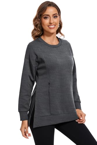 Smallshow Women's Nursing Sweatshirt Long Sleeve Breastfeeding Tops - color: Deep Grey, size: XX-Large
