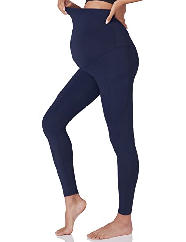 POSHDIVAH Maternity Workout Leggings Pregnancy Yoga Pants Pockets - color: 2pcs Black Navy, size: Medium