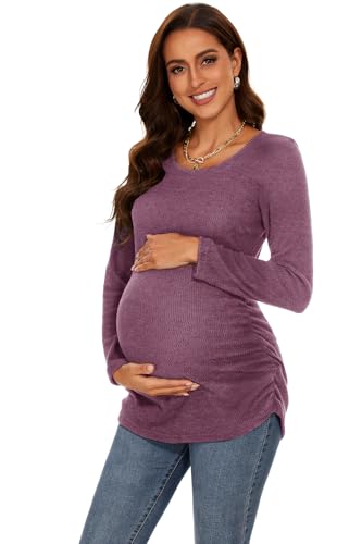 Smallshow Women's Maternity Sweater Shirt Long Sleeve - color: Maroon, size: Large