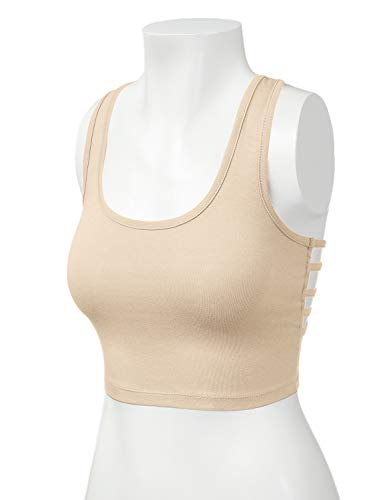 Women's Sleeveless Racerback Crop Tank Top Camisole Backless Scoop Neck Shirts - color: 964-taupe, size: Medium
