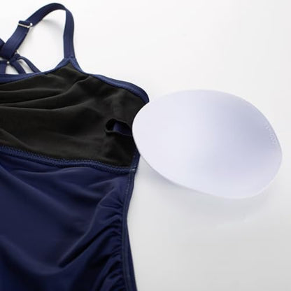 Maacie Maternity Athletic Tankini Swimsuits with Shorts - color: Navy Blue, size: Medium