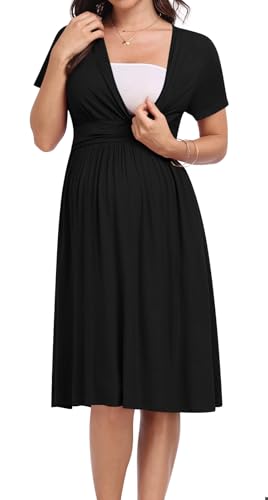 Maternity Dress Summer Wrap Baby Shower Pregnancy Nursing - color: Black, size: Small