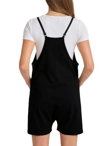 Cotton Blend Maternity Adjustable Strap Overall Shorts - color: Black, size: Small