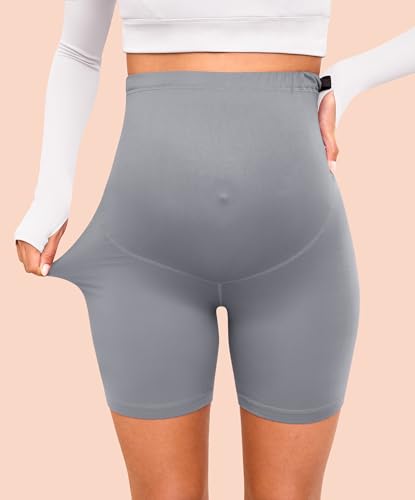 VALANDY Creamlush 4 Pack Maternity Shorts Over the Belly 5"/8" - color: 5 Inch - Black/Dark Grey/Light Grey/White, size: Medium