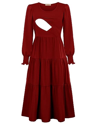 CzzzyL Womens Flutter Sleeve Nursing Dress for Breastfeeding with Pockets - color: Red-09, size: Medium