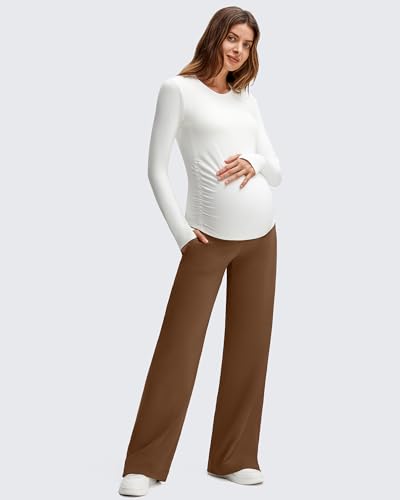 G4Free ShiftReady Maternity Dress Pants Wide Leg Pregnancy Work Tousers - color: Dark Coffee, size: Small