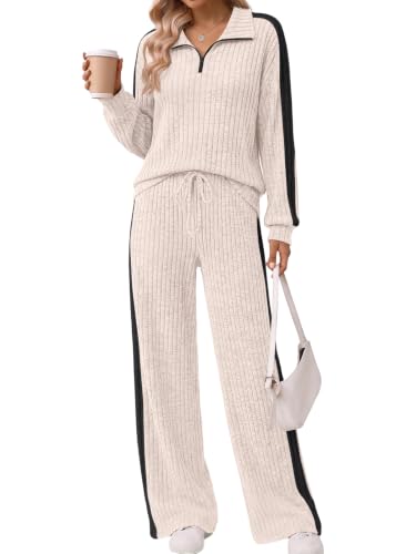 Trendy Queen Womens 2 Piece Lounge Matching Sets Fall Travel Comfy Outfits - color: Apricot, size: Medium