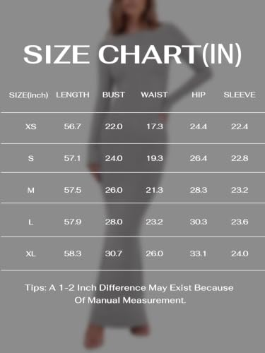 REORIA Women's Long Sleeve Ribbed Bodycon Maxi Dresses - color: Linght Grey, size: Medium