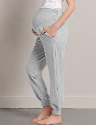 Joyaria Cotton Maternity Jogger Pants Over-the-Belly,Maternity Clothes - color: Grey, size: Medium