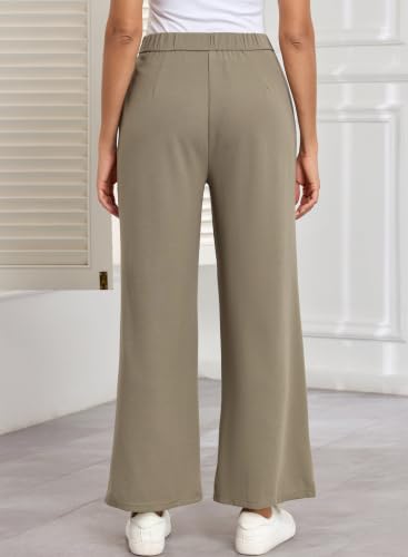 BLENCOT Maternity Pants Work Waffle Knit Wide Leg Pregnancy Trousers - color: Khaki, size: X-Large