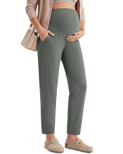 G4Free EverGoing Maternity Work Pants Pregnancy Tapered Ankle Trousers - color: Gray Sage, size: Small