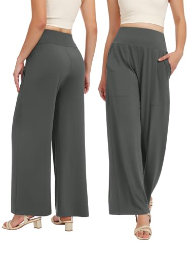 Wide Leg Pants Women Stretchy Sweatpants High Waisted Palazzo Pants - color: Grey, size: Medium