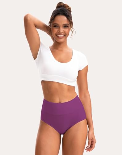 INNERSY Women's High Waisted Underwear Cotton Panties Regular & Plus Size 5-Pack - color: Lavender Dreams, size: Medium