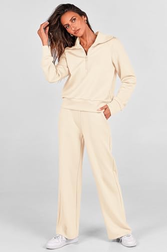 PRETTYGARDEN Women's 2 Piece Matching Lounge Set Sweatsuits - color: Beige, size: X-Large