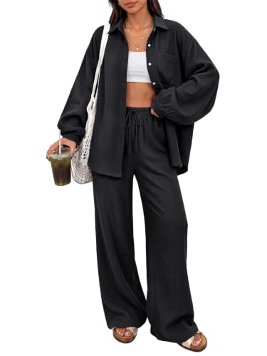 LILLUSORY Womens 2 Piece Matching Lounge Sets Oversized Fall Outfits - color: Black, size: Large