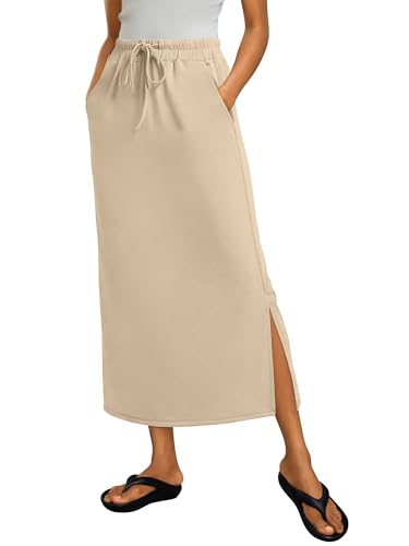 ANRABESS Air Layer Fabric Maxi Skirts for Women - color: Almond, size: Small