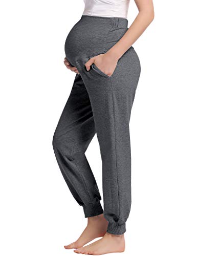 Joyaria Cotton Maternity Jogger Pants Over-the-Belly,Maternity Clothes - color: Dark Grey, size: Large