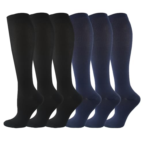 6 Pairs Compression Socks for Women and Men Circulation, 20-30 mmhg Support for Athletic Running, Hiking, Nurse, Recovery - color: Black & Blue (6 Pairs), size: Large-X-Large