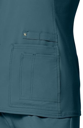 Cherokee Women's Medical Scrub Top Iflex V-Neck Knit Panel Top CK605 - color: Caribbean Blue, size: XX-Large Plus