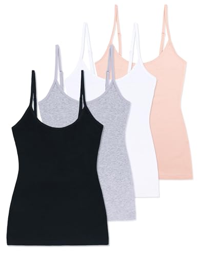 Comfneat Women's 4-Pack Slim-Fit Camisole Adjustable Spaghetti Strap Tops - color: Color-set-1 4-pack, size: Large