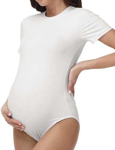 Women's Maternity Bodysuit Short Sleeve T Shirt - color: White, size: Large