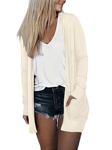 DB MOON Women Lightweight Cardigan Long Sleeve Sweater Open Front Outfits - color: Beige, size: Medium