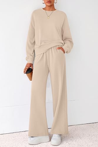 PRETTYGARDEN Women 2 Piece Outfits Fall Sweatsuit Lounge Set - color: Beige, size: Medium