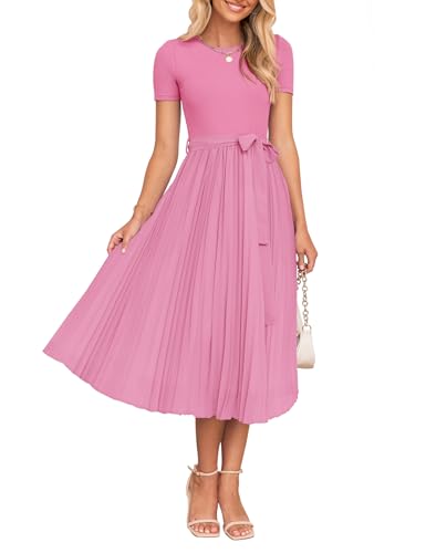 ZESICA Women's 2026 Summer Short Sleeve Knit Midi Dresses - color: Pink, size: Medium
