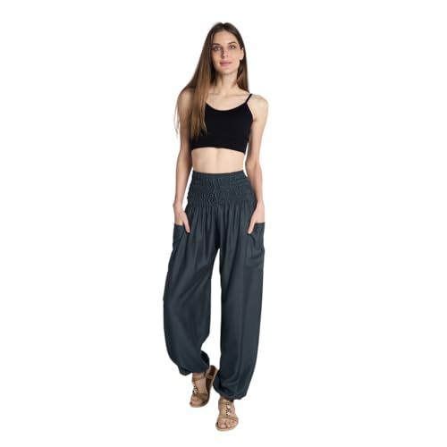 Tranquil Threads High-Waisted Boho Harem Yoga Pants for Women - color: Grey, size: X-Large