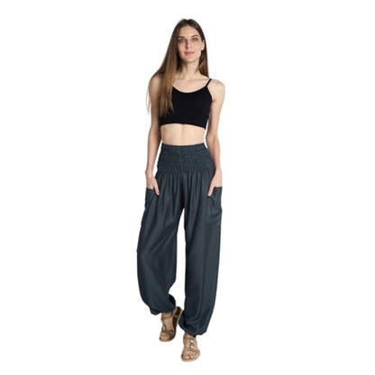 Tranquil Threads High-Waisted Boho Harem Yoga Pants for Women - color: Grey, size: X-Large